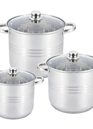 Набір великих каструль unique un-5041 з нержавіючої сталі 5-ти шаровим дном з кришками