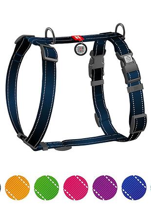 Шлея для собак анатомическая h-образная waudog nylon mono с qr-паспортом, светоотражающая, пластиковый