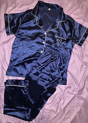 Жіноча атласна піжама класична 💙