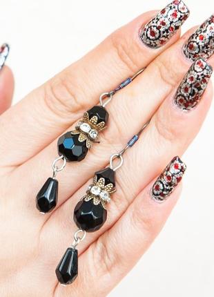Сережки підвіски біжутерія hand made чорні