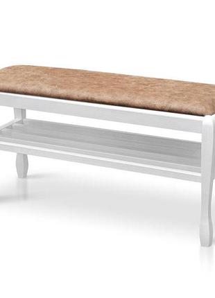 Банкетка з полкою сієста 900, біла/бежева тканина