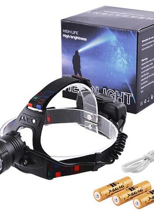 Фонарь налобный xq-219-hp50, зу micro usb, 3x18650, power bank, signal light