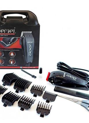 Машинка для стрижки провідна з насадками для волосся та бороди gemei gm-1016 pro + ножиці та гребінець