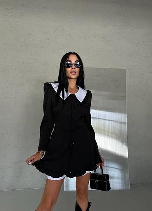 Комплект (чорне мініплаття з білим комірцем + білий шорти)