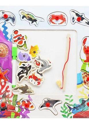 Уценка. деревянная рамка-вкладыш "морские жители" - не хватает кнопок на пазлах