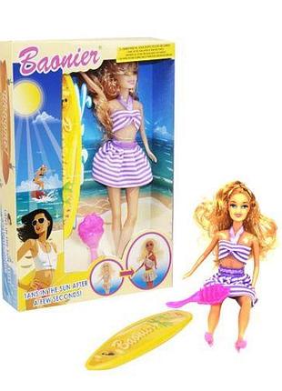 Уценка. кукла с аксессуарами "пляж" (в фиолетовом) - повреждена упаковка, не загорает