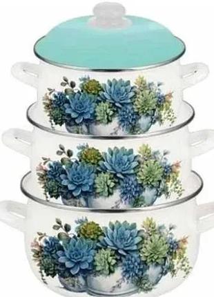 Набор из трех эмалированных кастрюль edenberg eb-1886