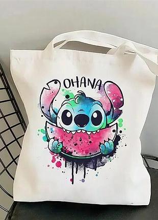 Эко-сумка шоппер с принтом "стич" stitch (лило и стич) 1 белый