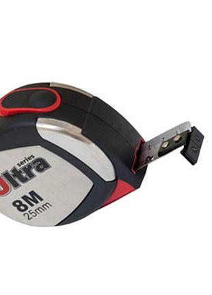 Рулетка 8м x 25мм магнит, обрезиненная, метал. вставки,стопор полотна ultra