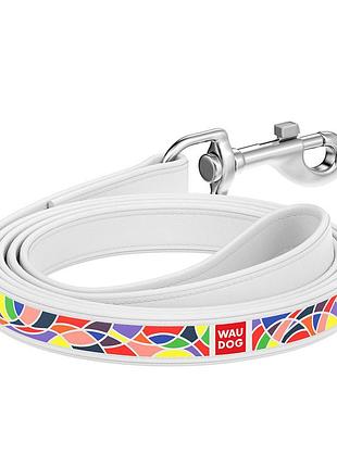 Поводок waudog design с рисунком "витраж" (ширина 12 мм, длина 122 см) белый