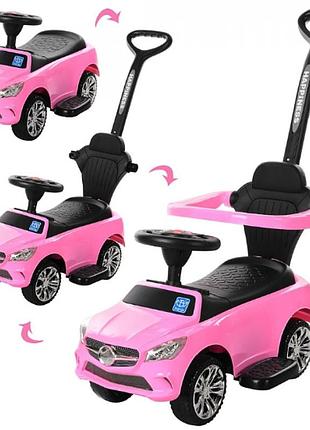 Машина каталка - толокар, 2в1, музична, батьківська ручка, рожевий m 3503c-8