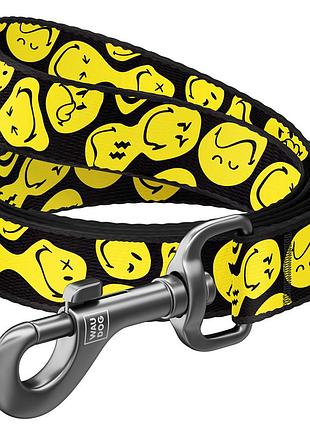 Поводок для собак нейлоновый waudog nylon, рисунок "смайлы на черном", м, ш 20 мм, дл 122 см