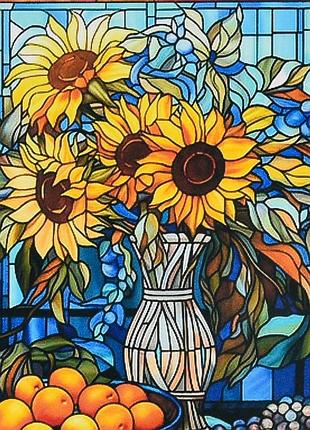 Алмазна мозаїка "сонце у вазі" deex16294 не повна викладка 30х30 см