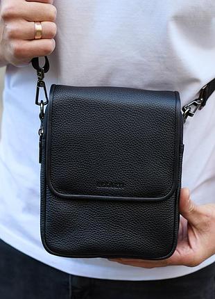 Чоловіча сумка барсетка на одне плече 17.5х22х6 , нагрудний месенджер для телефону, чорний