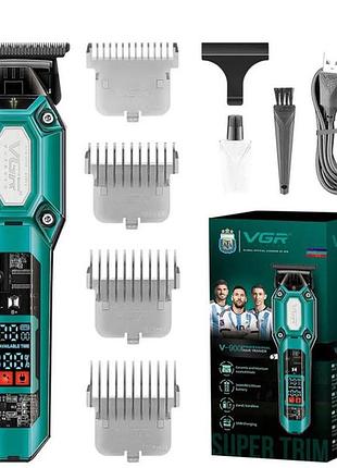 Аккумуляторная машинка для стрижки vgr v-900 с дисплеем, беспроводная для стрижки волос. цвет: зеленый