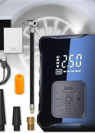 Автомобильный аккумуляторный компрессор с насадками и led фонариком м-007