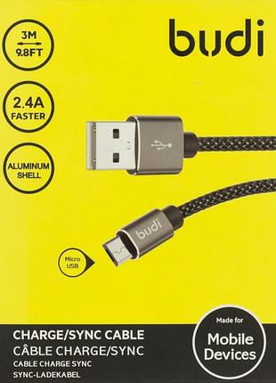 Кабель usb > microusb budi 2.4a 3м dc206m/m8j206m09-blk