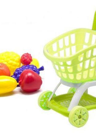 Уценка. тележка покупателя с продуктами зеленый - нет двух колес