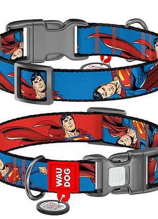 Ошейник для собак нейлоновый waudog nylon c qr паспортом, рисунок "сила супермена", пластиковый фастекс, xl, ш