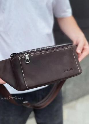 Коричневая сумка-бананка из кожи крези хорс ch-7371