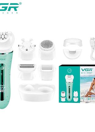 Епілятор vgr 5 в 1 v-751, 5 насадок. колір: зелений