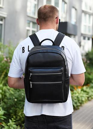 Міський чоловічий рюкзак із натуральної шкіри 41х30х17, наплічна сумка для ноутбука та документів, чорний