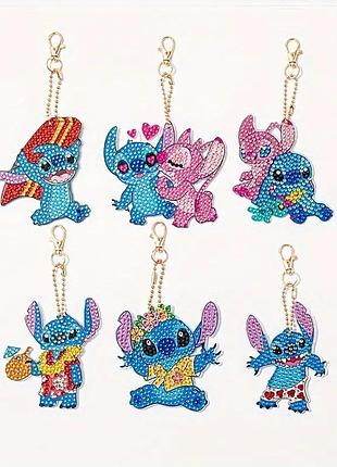 Набор брелков алмазная выкладка "стич" br44, 6 шт, с инструментами