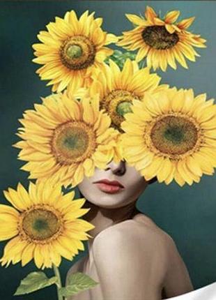 Алмазная мозаика "подсолнухи на голове" 30х40 см