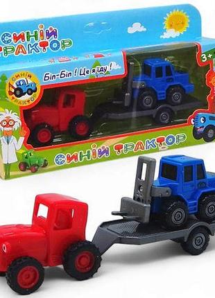 Набор машинок "синий трактор" трактор, прицеп, бульдозер