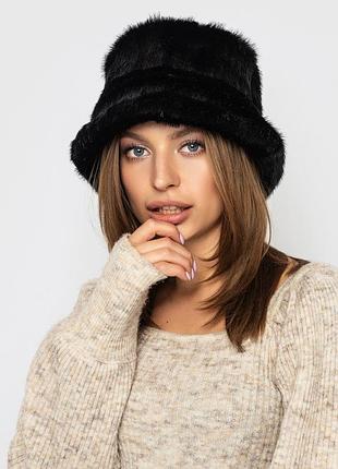 Шапка панама из эко-меха pn-010 чёрная