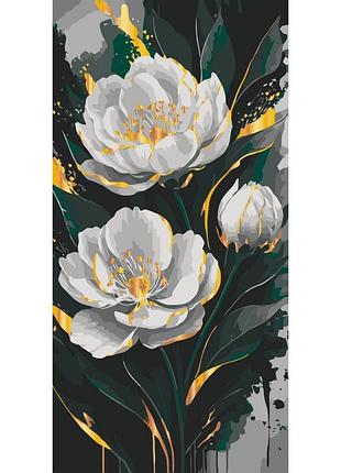 Картина по номерам "золото пионов" 13159-ac с металлизированными красками 40х80 см