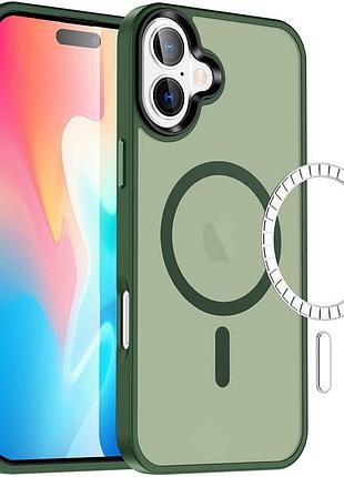 Tpu+pc чехол metal buttons with magsafe colorful для apple iphone 16 plus (6.7") зеленый / dark green