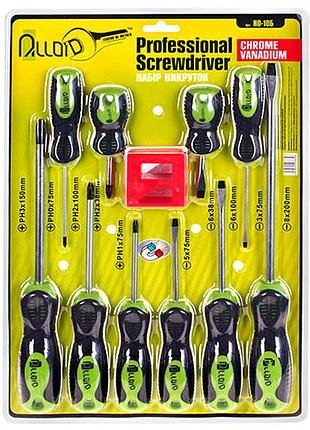 Набор отверток alloid 10 предметов крест и шлиц для сборки и ремонта с намагничивателем ve-33