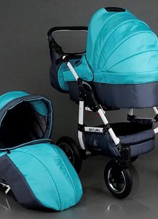 Коляска 2в1 donatan польща тканина/шкіра розпад моделі бірюза тканина