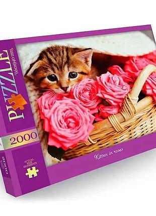 Пазл "котик в розах" danko toys c2000-01-05, 2000 эл.
