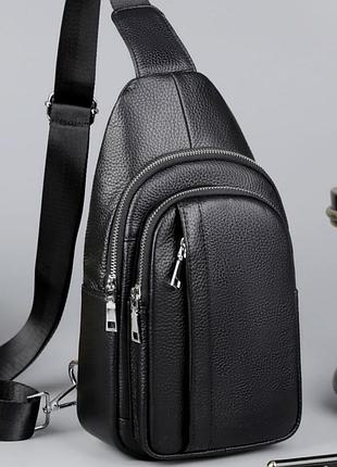 Мужской кожаный слинг на одно плечо 18х32х7, сумка кросс боди tiding bag a25f-3204-1a черная