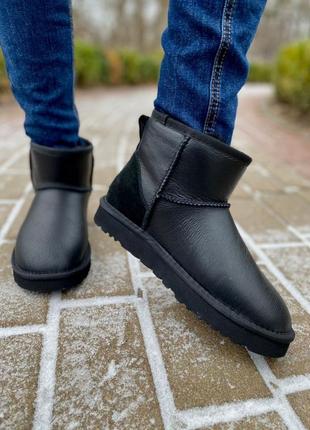 Ugg classic mini black leather🆕 шикарные женские угги 🆕 купить наложенный платёж4 фото