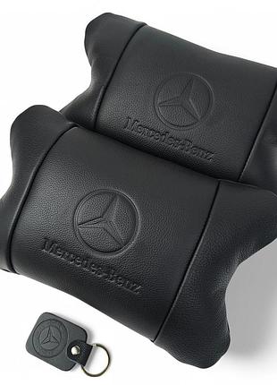Набір шкіряних подушок mercedes-benz + брелок у подарунок, подушка на підголовник