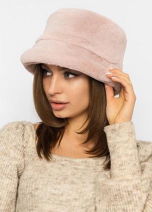 Шапка панама из эко-меха pn-011 пудра