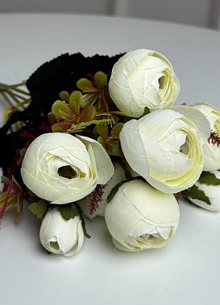 Букет ранункулюсов искусственный, 30 см, 5 стеблей, 8 цветков/микс (2 букета в уп.). цвет: белый