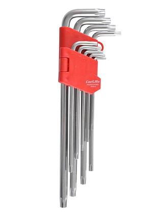 Набор г-образных торцевых ключей carlife cr-v с отверстием t10-t50 9шт из хромованадиевой стали матовые ve-33