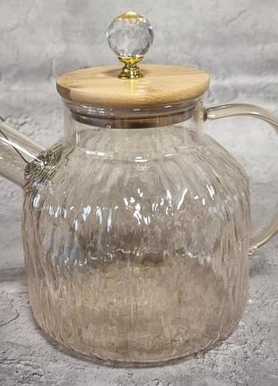 Заварник для чаю скло 1500мл "yantar 1" з бамбуковою кришкою 767-8/s&t