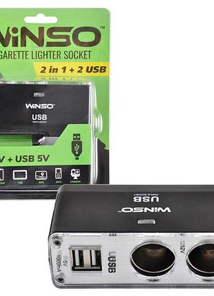 Разветвитель прикуривателя winso 2в1 с 2usb 12v 5v предохранитель черный ve-33