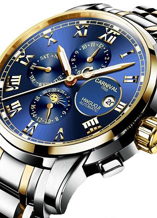 Годинник чоловічий carnival london silver механічний з японським механізмом 40 мм 25 каменів темно синій ve-33