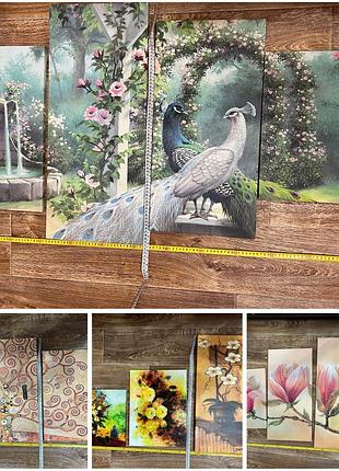 Модульні картини павичі, орхідеї, квіти, вишня, ретро-автомобілі