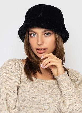Шапка панама из эко-меха pn-011 чёрная