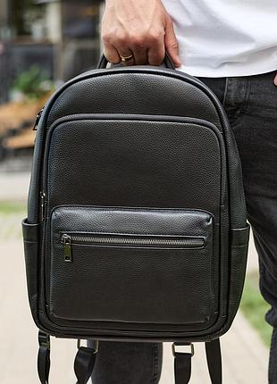 Чоловічий шкіряний рюкзак 41х31х16, універсальний міський наплічник для роботи та поїздок, офісна чоловіча сумка, чорний