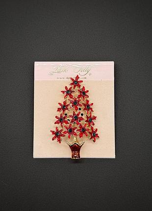 Брошь елка от kirks folly с цветками. new old stock. на планшетке, 2000 гг.