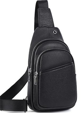 Сумка-слинг мужская через плече 17х32х8, бананка из натуральной кожи tiding bag a25f-515-1a черная