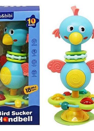 Уценка. погремушка музыкальная "птичка" с прорезывателем, на присоске не работает